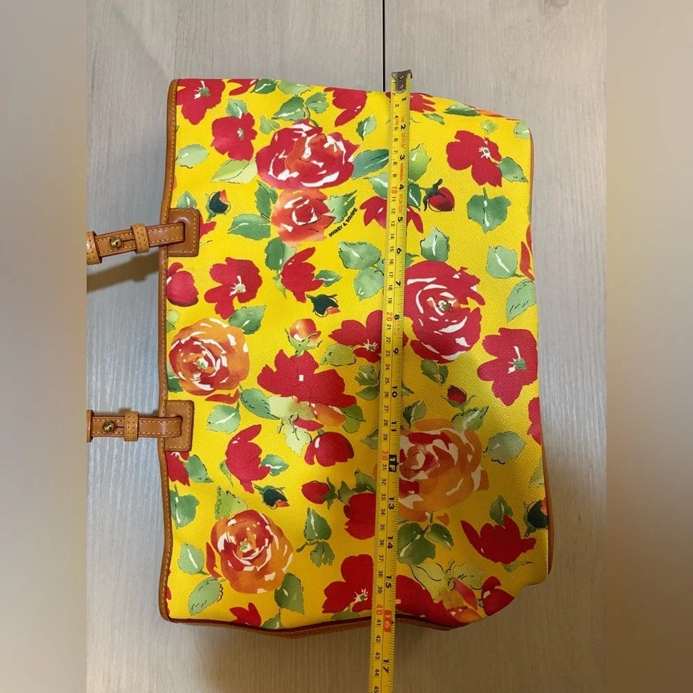 Dooney & Bourke Yellow Tote with Red Floral Design 16X11" with dusty bag. - Picture 7 of 12